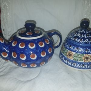 BOLESLAWIEC UNIKAT & PEACOCK EYES KETTLE, SUGAR